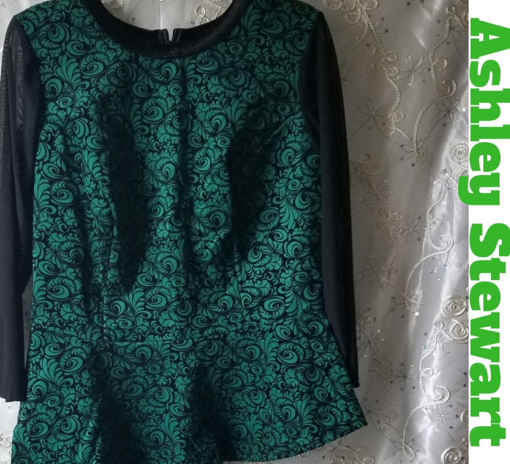 Ashley Stewart Green & Black  Peplum Top-14